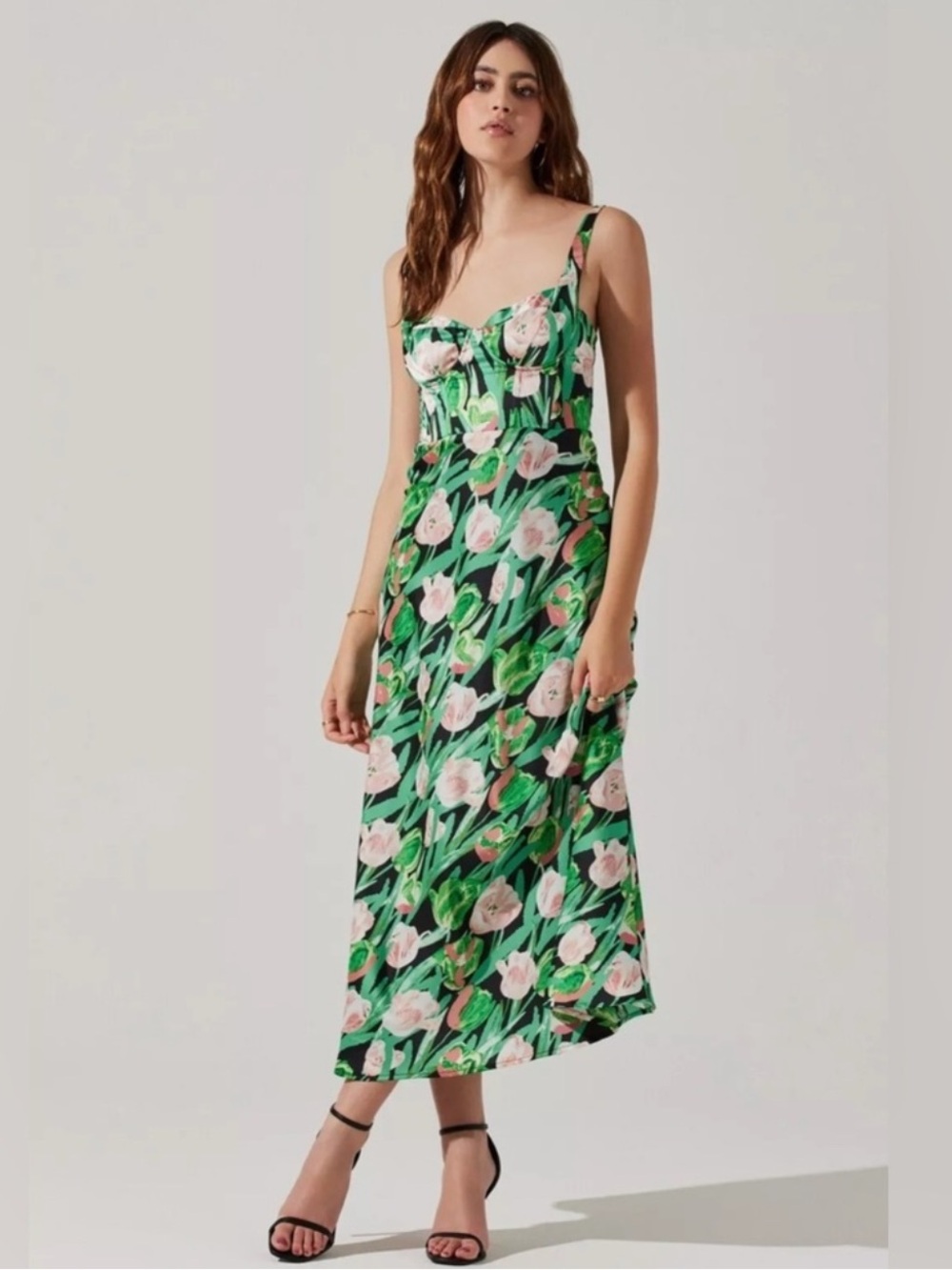 NWT ASTR Floral Corset Dress Satin Long Midi Length Wedding Guest Summer US L - Picture 3 of 15